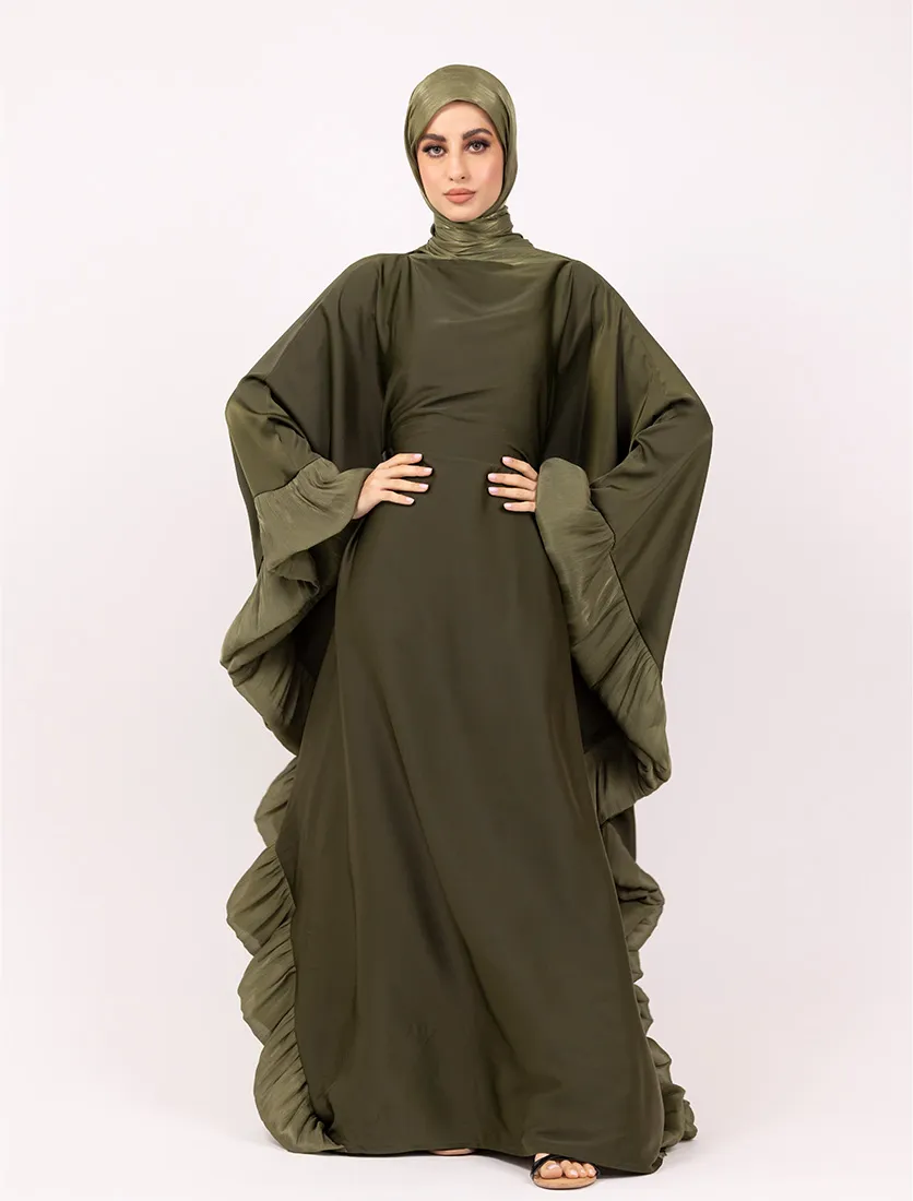 Olive Organza Trim Kaftan